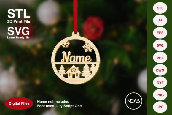 Custom Name Christmas Ornament with Hut: A Versatile Digital Design for Holiday Creations