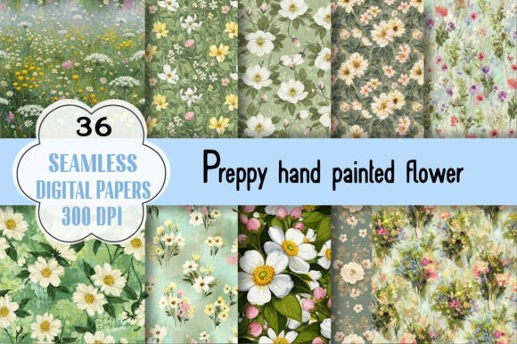 Preppy Hand Painted Flower Pattern: A Versatile Design for Every Creative Project